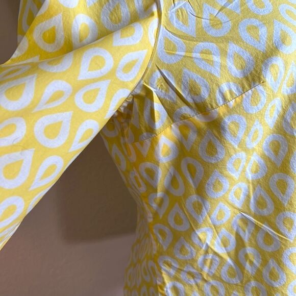 Talbots | Yellow Teardrop Cotton Button Down Roll Tab Blouse | PXL - Picture 10 of 12